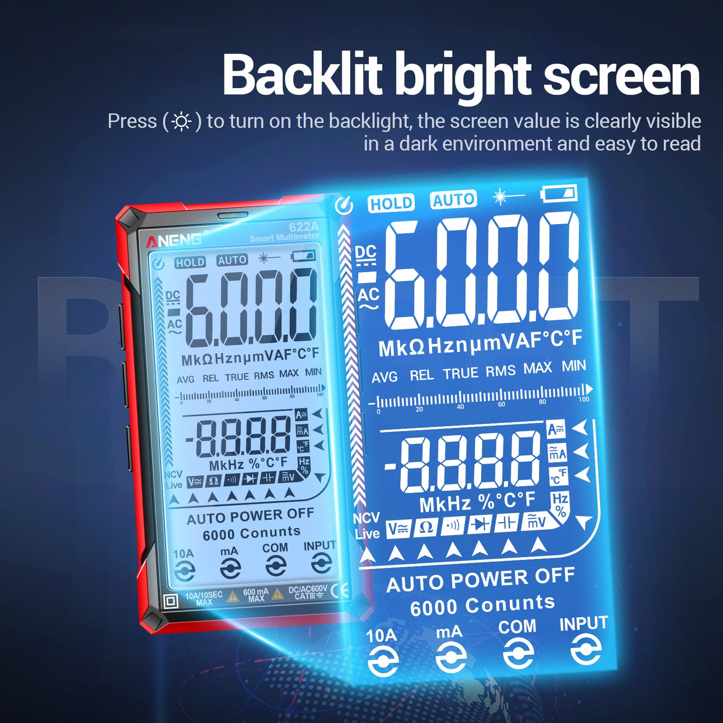 Aneng 622B Touch Screen Multimeter Smart Anti-Burn Digital High Precision Multimeter with LED Light