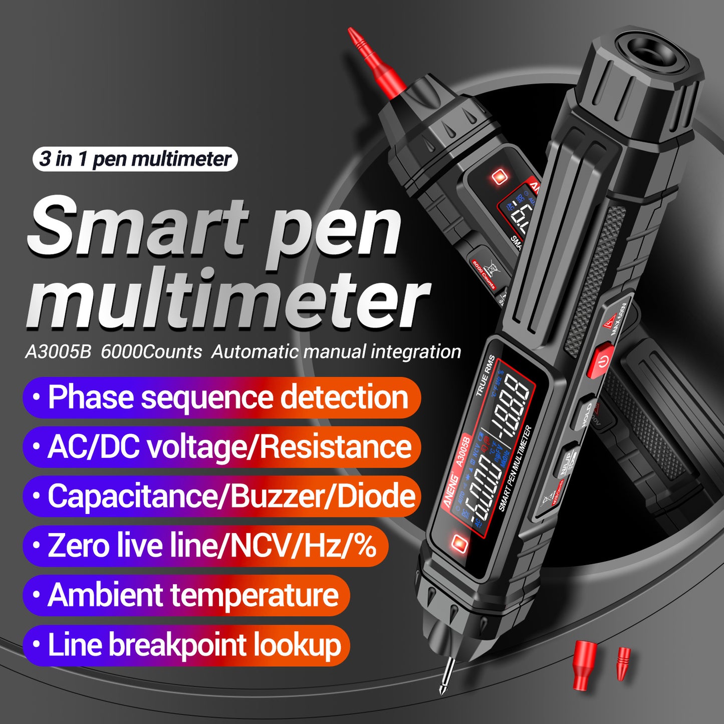 Aneng A3005B Pen Type Digital Multimeter Intelligent Professional Current Meter Phase Sequence Test Tool - Standard Version