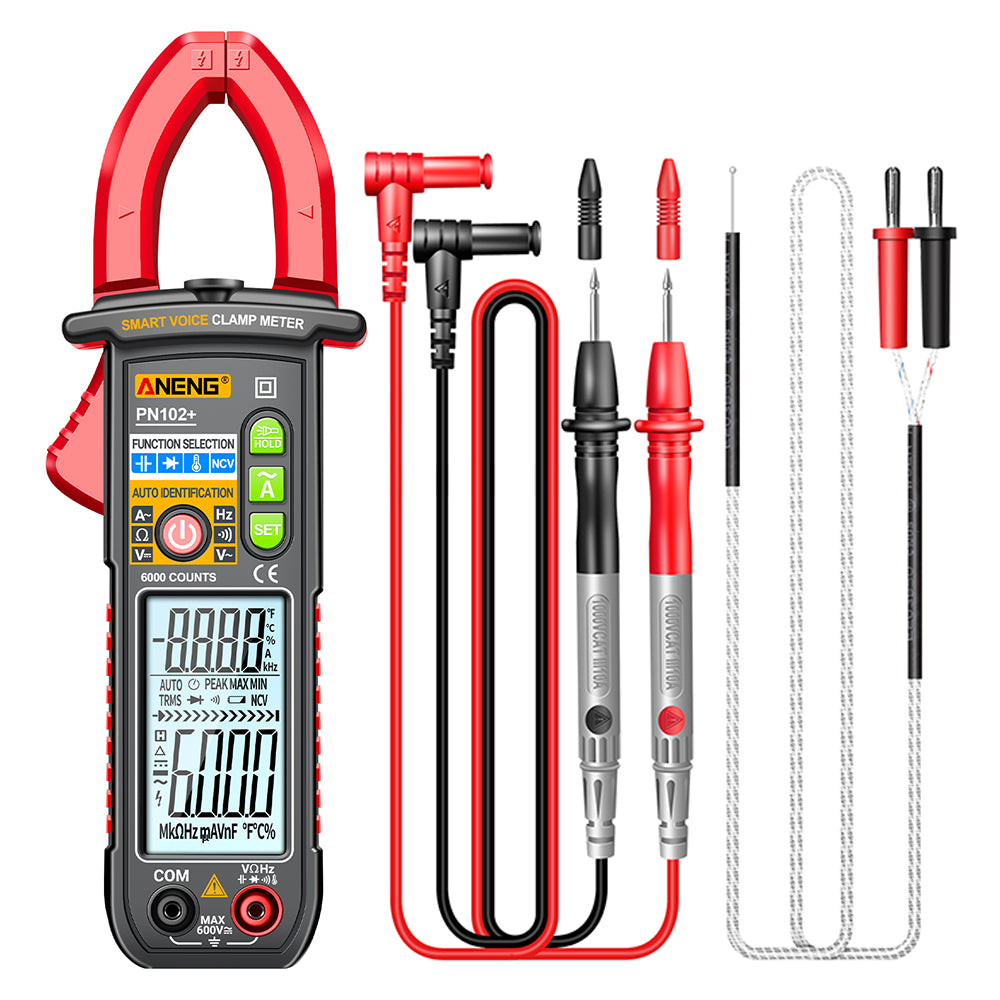 Aneng PN102+ AC Current and AC / DC Voltage Tester Voice Broadcast Reading Digital Clamp Meter with Flashlight