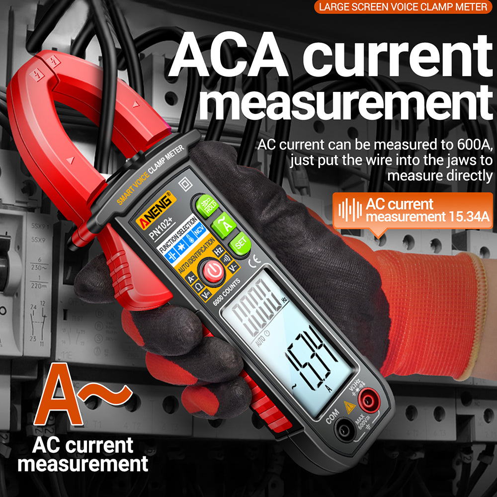 Aneng PN102+ AC Current and AC / DC Voltage Tester Voice Broadcast Reading Digital Clamp Meter with Flashlight