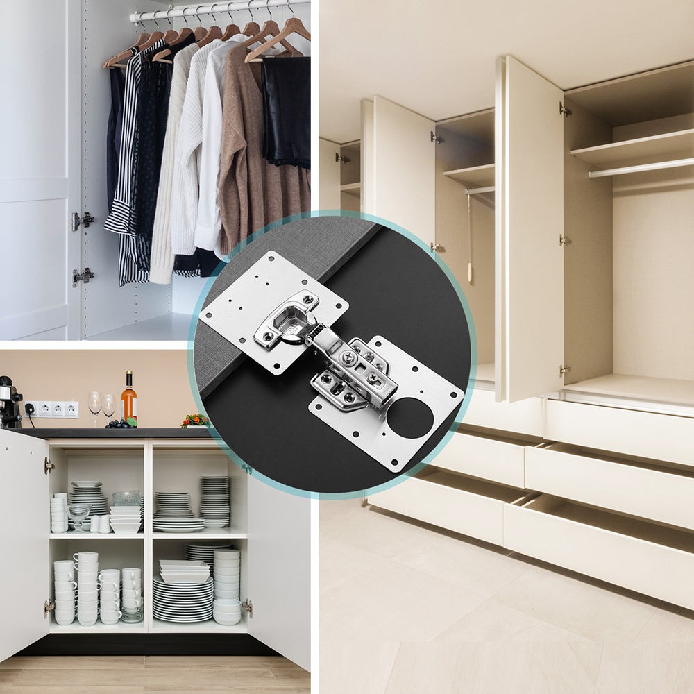 2Pcs Full Overlay Hydraulic Cabinet Hinges 304 Stainless Steel Damper Buffer Furniture Cupboard Door Hinge with Repair Plates and Screws