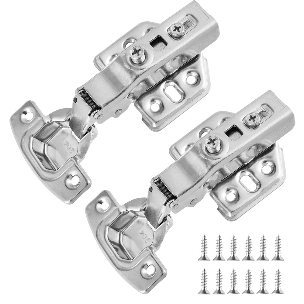 2Pcs Full Overlay Hydraulic Cabinet Hinges 304 Stainless Steel Damper Buffer Furniture Cupboard Door Hinge with Repair Plates and Screws