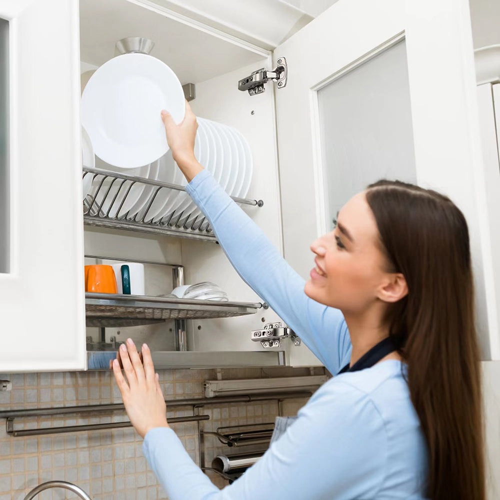 2Pcs 304 Stainless Steel Full Overlay Hydraulic Cabinet Hinges Damper Buffer Kitchen Cupboard Furniture Door Hinge