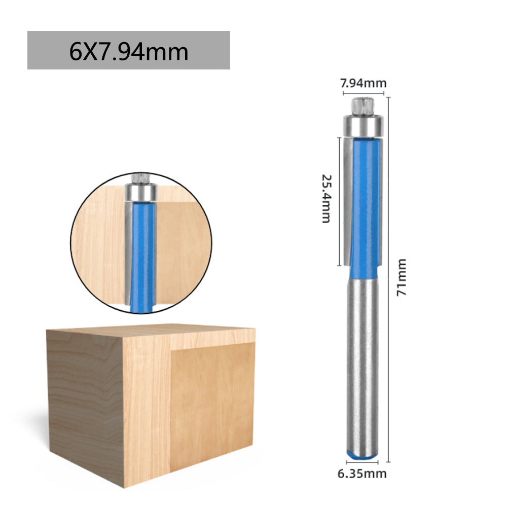4PCS 6mm Shank Tungsten Steel Alloy Cutter Blue Wood Single Bearing Straight Trimmers Routers with Plastic Box