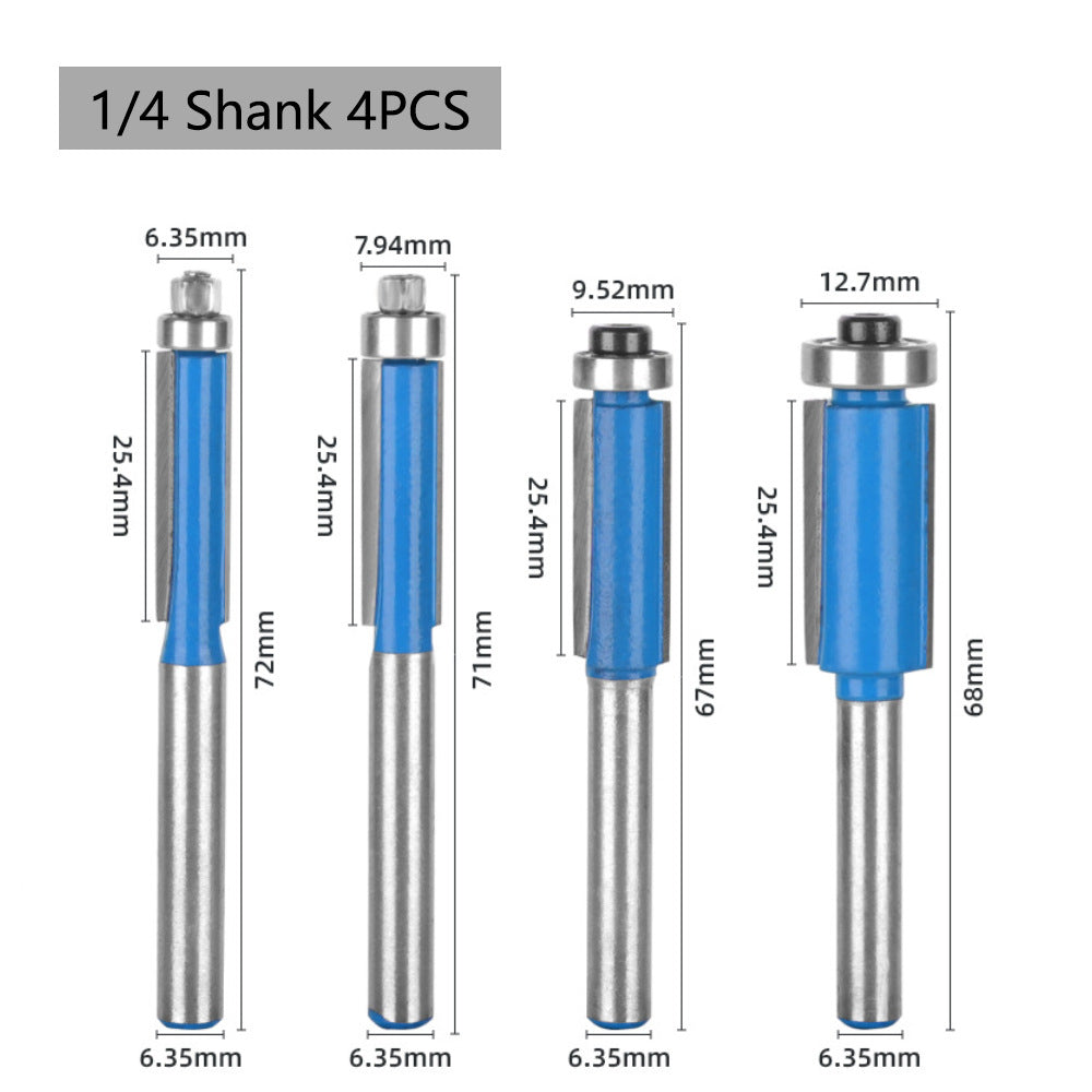 1 / 4 Inch Shank Tungsten Steel Alloy Cutter Wood Single Bearing Blue Straight Trimmers Router - 1 / 4x1 / 4x25.4
