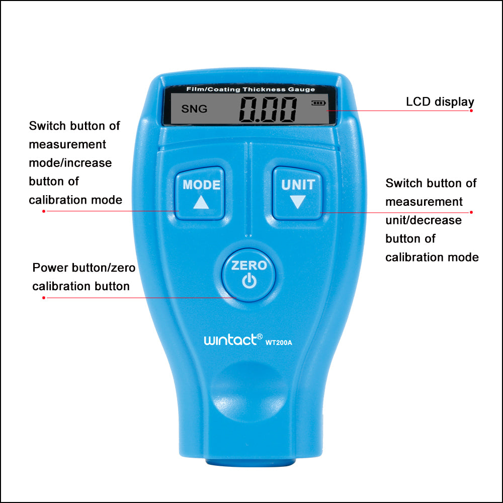 Uniqkart WT200A Mini Portable Digital Coating Thickness Gauge Tester 0-1.8mm Paint Film Thickness Meter