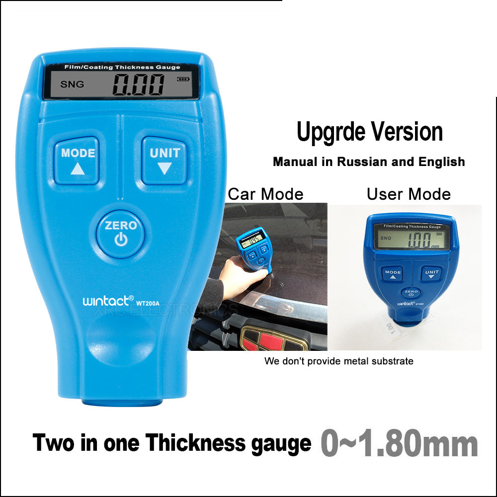 Uniqkart WT200A Mini Portable Digital Coating Thickness Gauge Tester 0-1.8mm Paint Film Thickness Meter