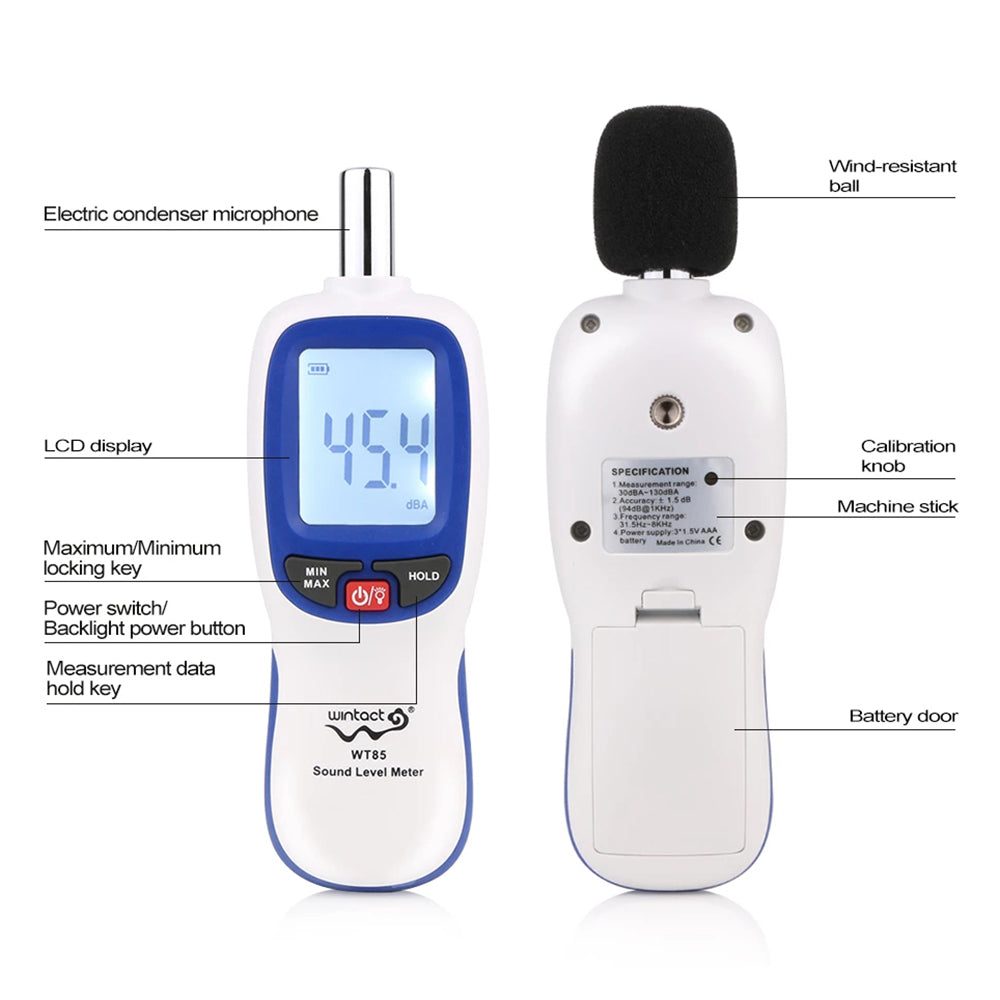 Uniqkart WT85 Mini Digital Sound Level Meter Noise Decibel Detector Tool