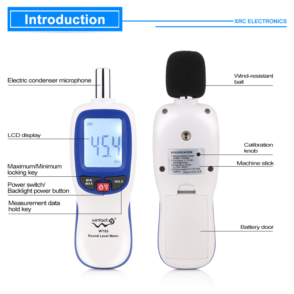 Uniqkart WT85 Mini Digital Sound Level Meter Noise Decibel Detector Tool