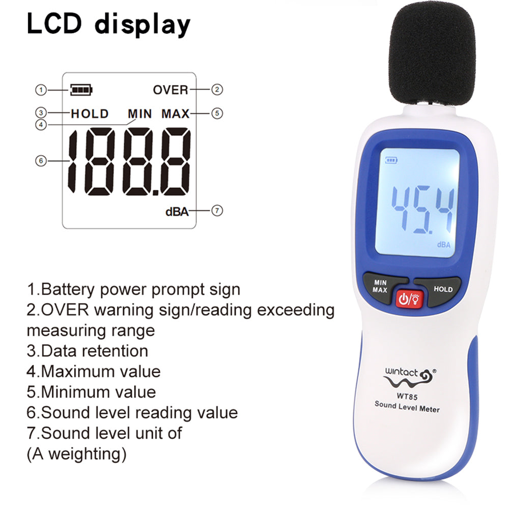 Uniqkart WT85 Mini Digital Sound Level Meter Noise Decibel Detector Tool