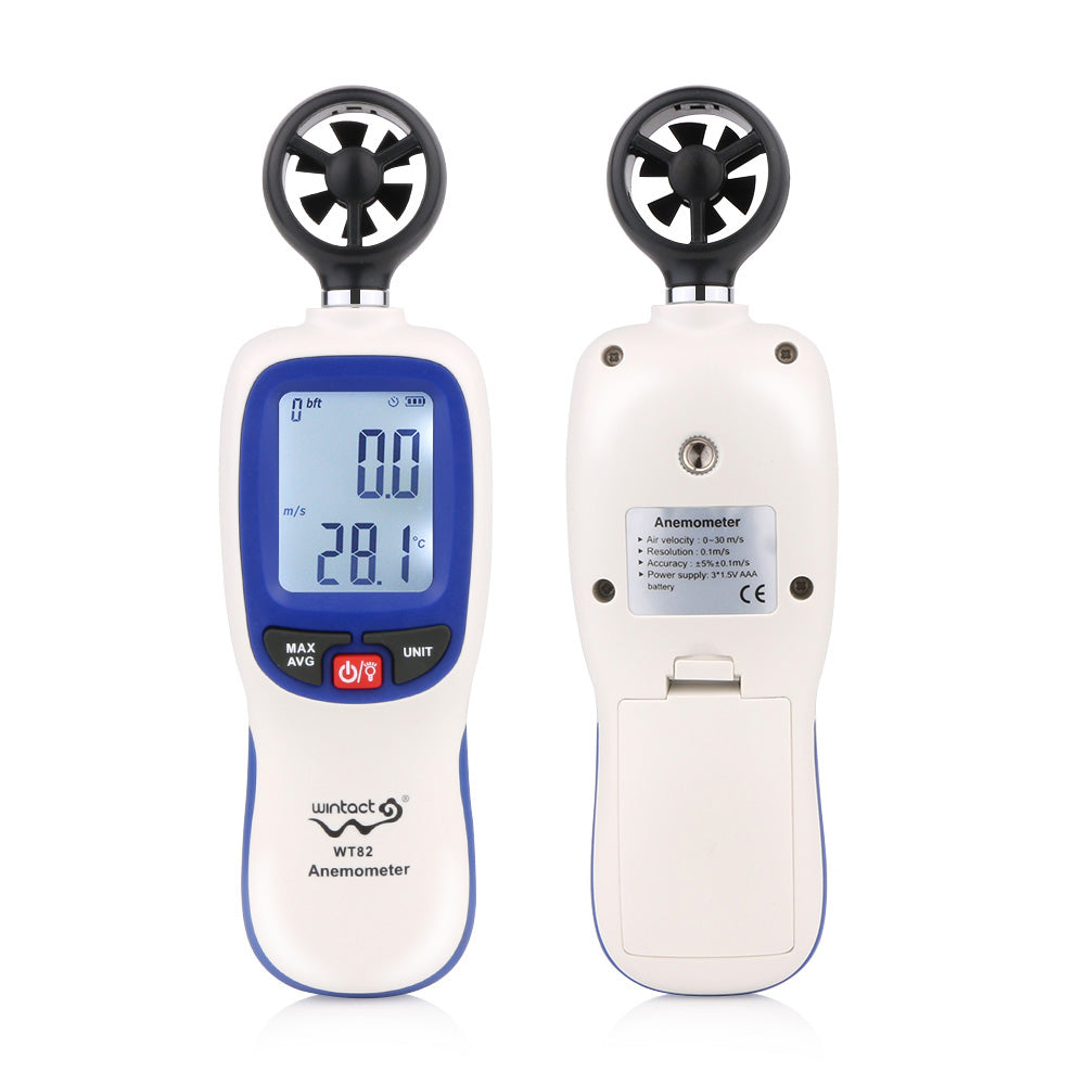 Uniqkart WT82 Digital Wind Speed Gauge Anemometer LCD Wind Temperature Display Air Flow Instrument
