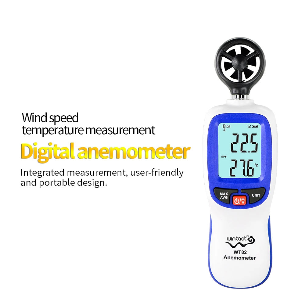 Uniqkart WT82 Digital Wind Speed Gauge Anemometer LCD Wind Temperature Display Air Flow Instrument