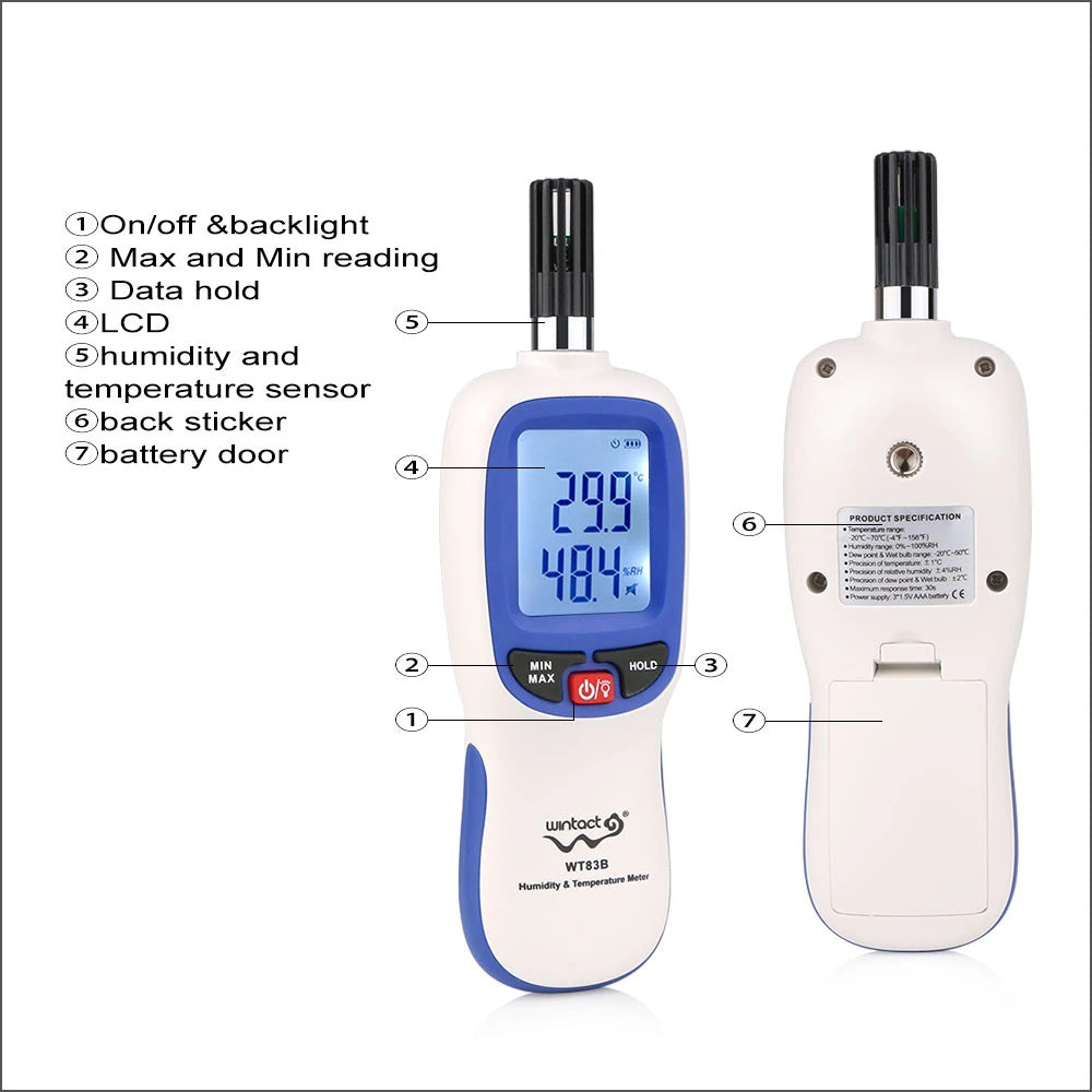 Uniqkart WT83 Digital Humidity Temperature Meter High Precision Hygrometer Thermometer
