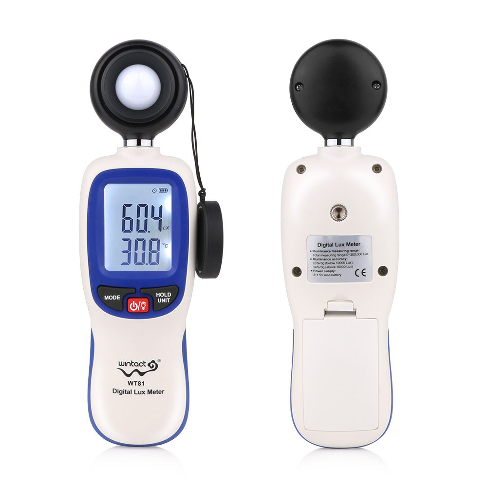 Uniqkart WT81 0-200000 Lux Handheld Digital Light Meter Professional Illuminance Temperature Measurement Tool