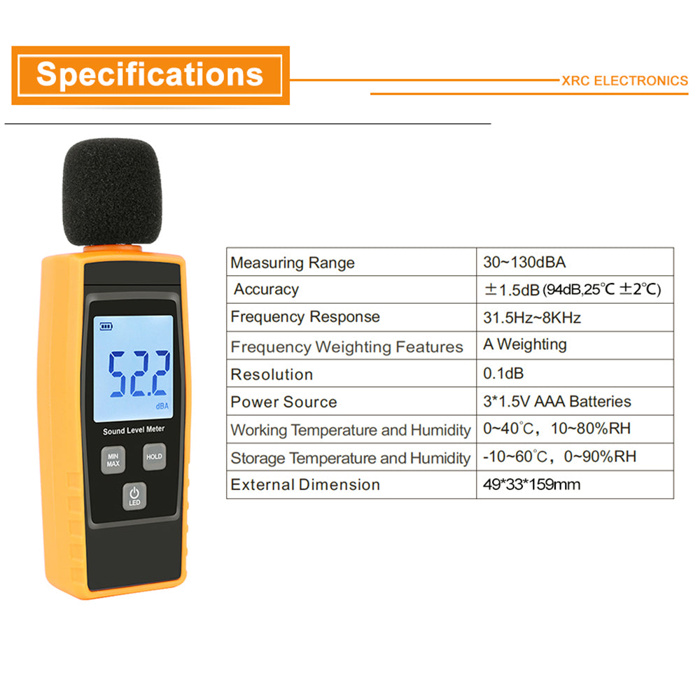RZ RZ1359 Digital Sound Level Meter Decibels Noise Tester with LCD Screen