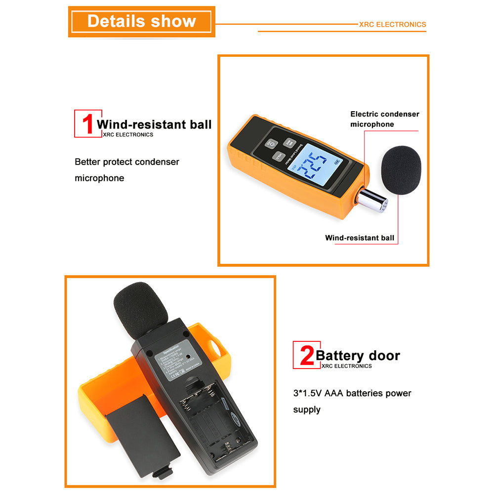 RZ RZ1359 Digital Sound Level Meter Decibels Noise Tester with LCD Screen