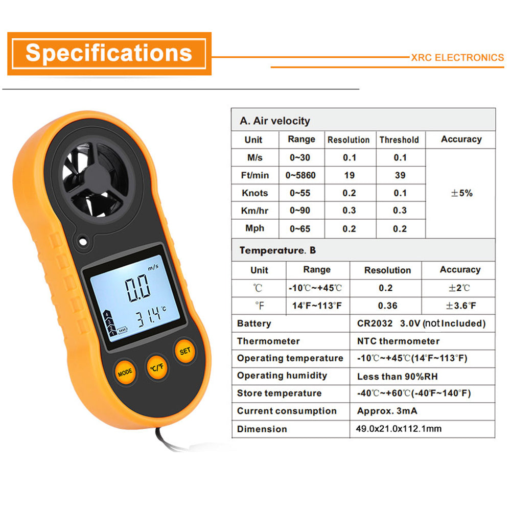 RZ RZ818 Portable Anemometer Sensor Handheld Digital Wind Speed Meter