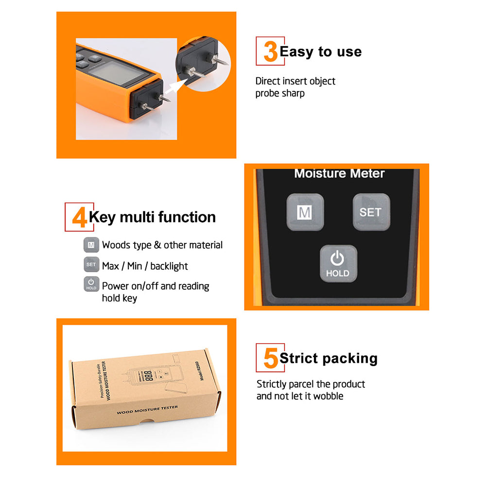 RZ RZ660 Digital Wood Moisture Meter Portable Woodworking Measuring Tool