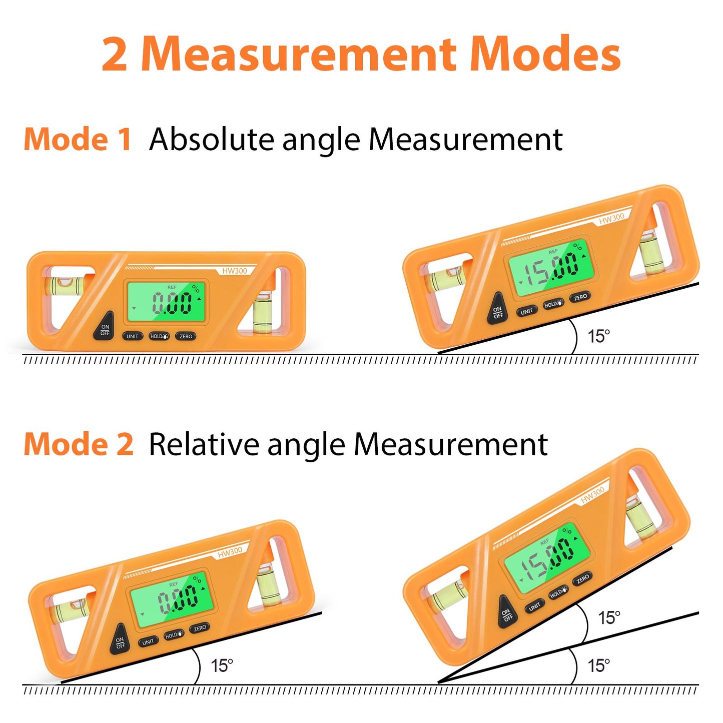 HW300 Mini Digital Protractor Electronic Angle Finder Magnetic Angle Gauge 2 Measurement Modes Inclinometers Torpedo Level Box with Double Bubble/LCD Display - Orange