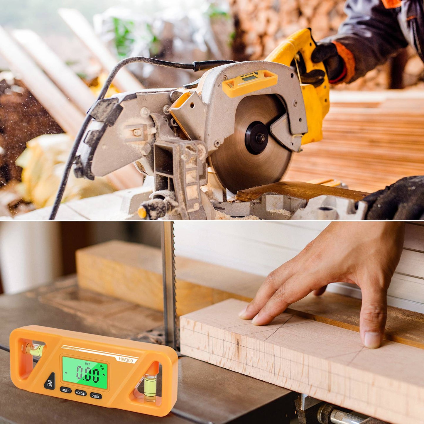 HW300 Mini Digital Protractor Electronic Angle Finder Magnetic Angle Gauge 2 Measurement Modes Inclinometers Torpedo Level Box with Double Bubble/LCD Display - Orange