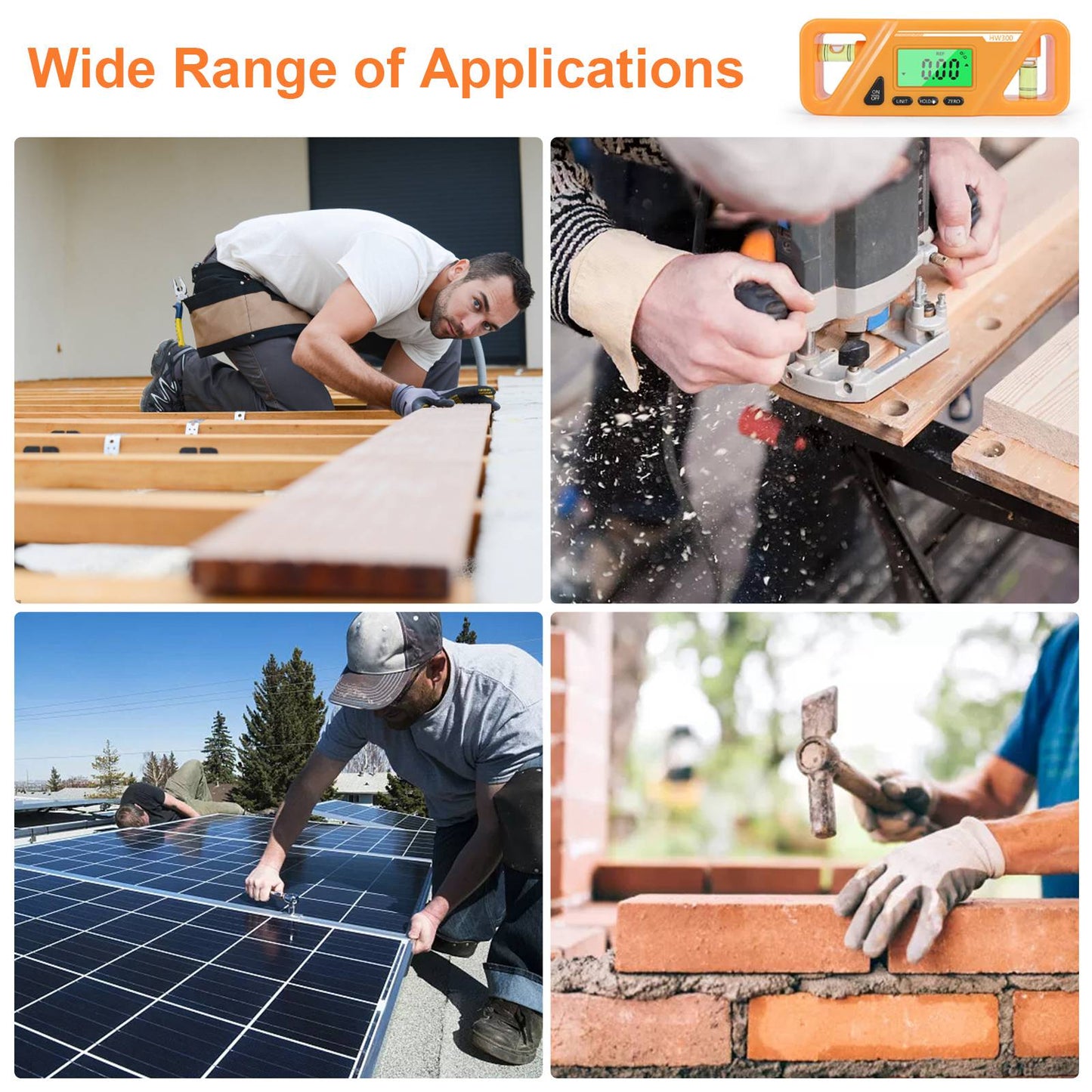 HW300 Mini Digital Protractor Electronic Angle Finder Magnetic Angle Gauge 2 Measurement Modes Inclinometers Torpedo Level Box with Double Bubble/LCD Display - Orange