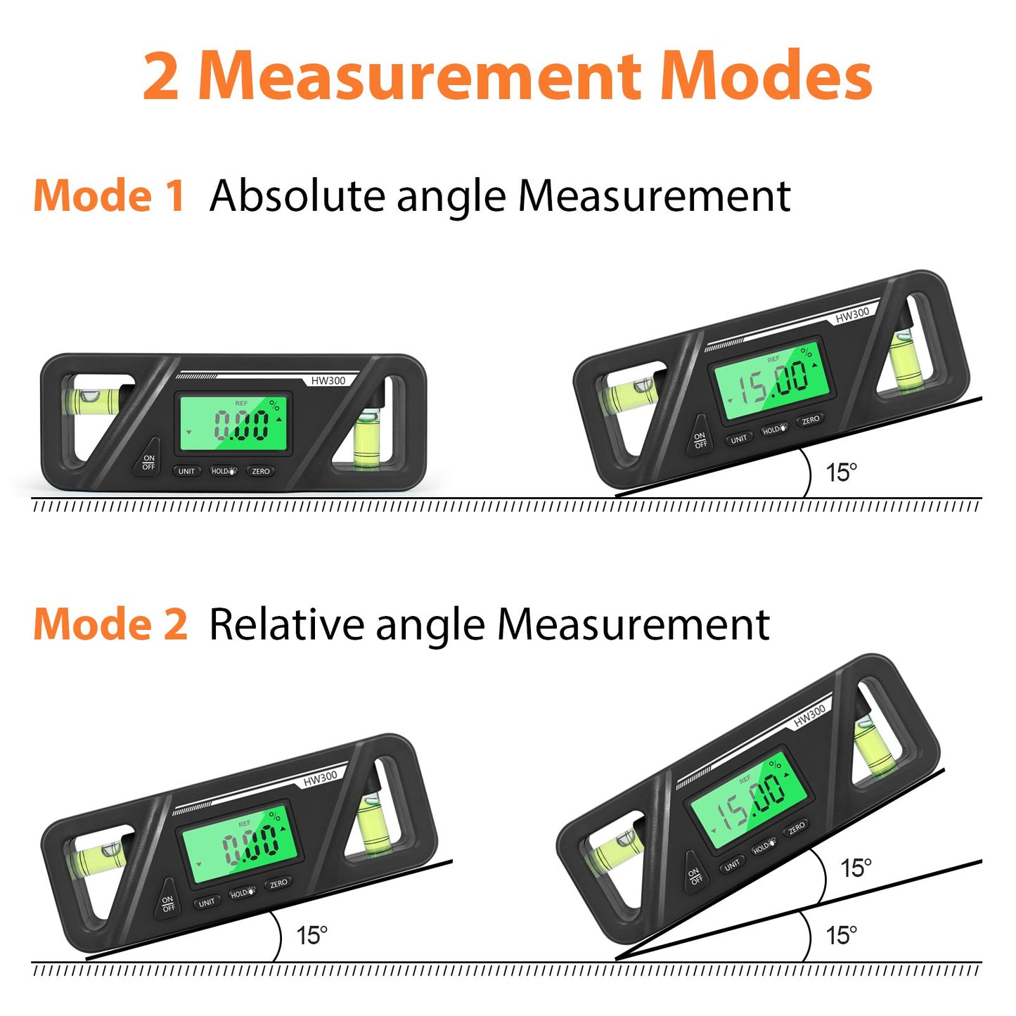 HW300 Mini Digital Protractor Electronic Angle Finder Magnetic Angle Gauge 2 Measurement Modes Inclinometers Torpedo Level Box with Double Bubble/LCD Display - Black