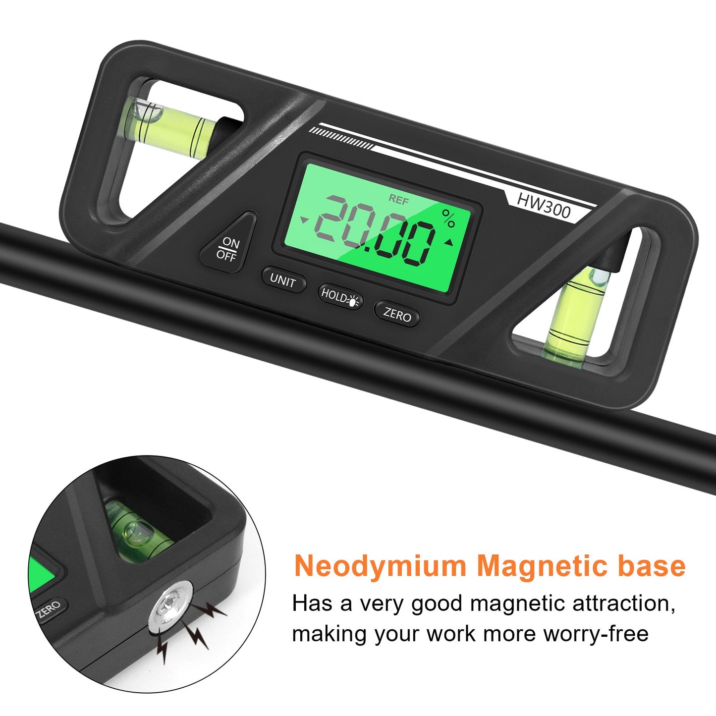 HW300 Mini Digital Protractor Electronic Angle Finder Magnetic Angle Gauge 2 Measurement Modes Inclinometers Torpedo Level Box with Double Bubble/LCD Display - Black