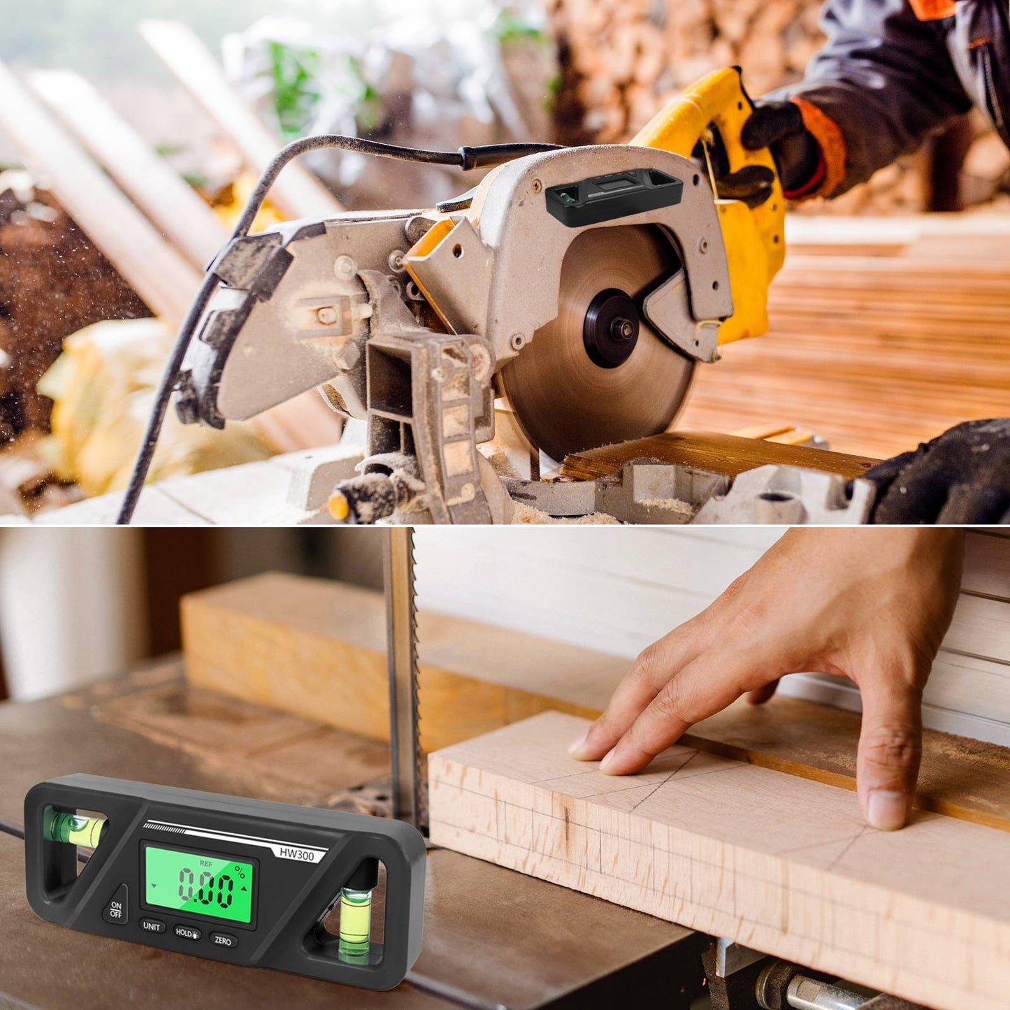 HW300 Mini Digital Protractor Electronic Angle Finder Magnetic Angle Gauge 2 Measurement Modes Inclinometers Torpedo Level Box with Double Bubble/LCD Display - Black