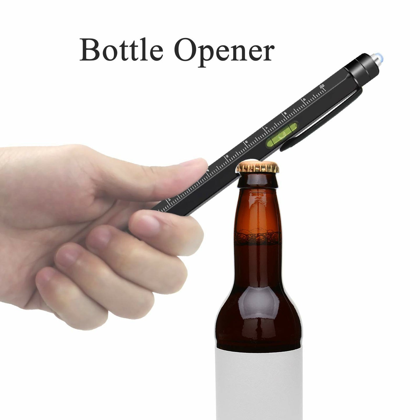 2Pcs / Set Multifunctional Tool Pen LED Light Bottle Opener Ruler Screwdriver Stylus 9-in-1 / 6-in-1 Metal Ballpoint Pen - Yellow+Black