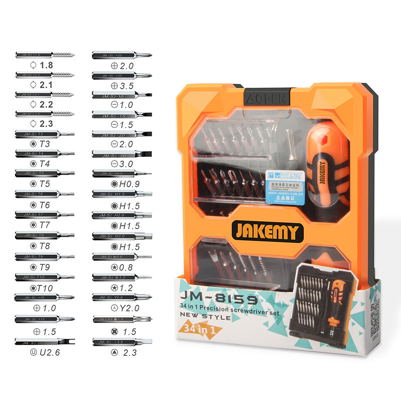Jakemy JM-8159 Portable 34-in-1 Precision Screwdriver Set Household Repair Tool Bits for Cellphones, Laptops