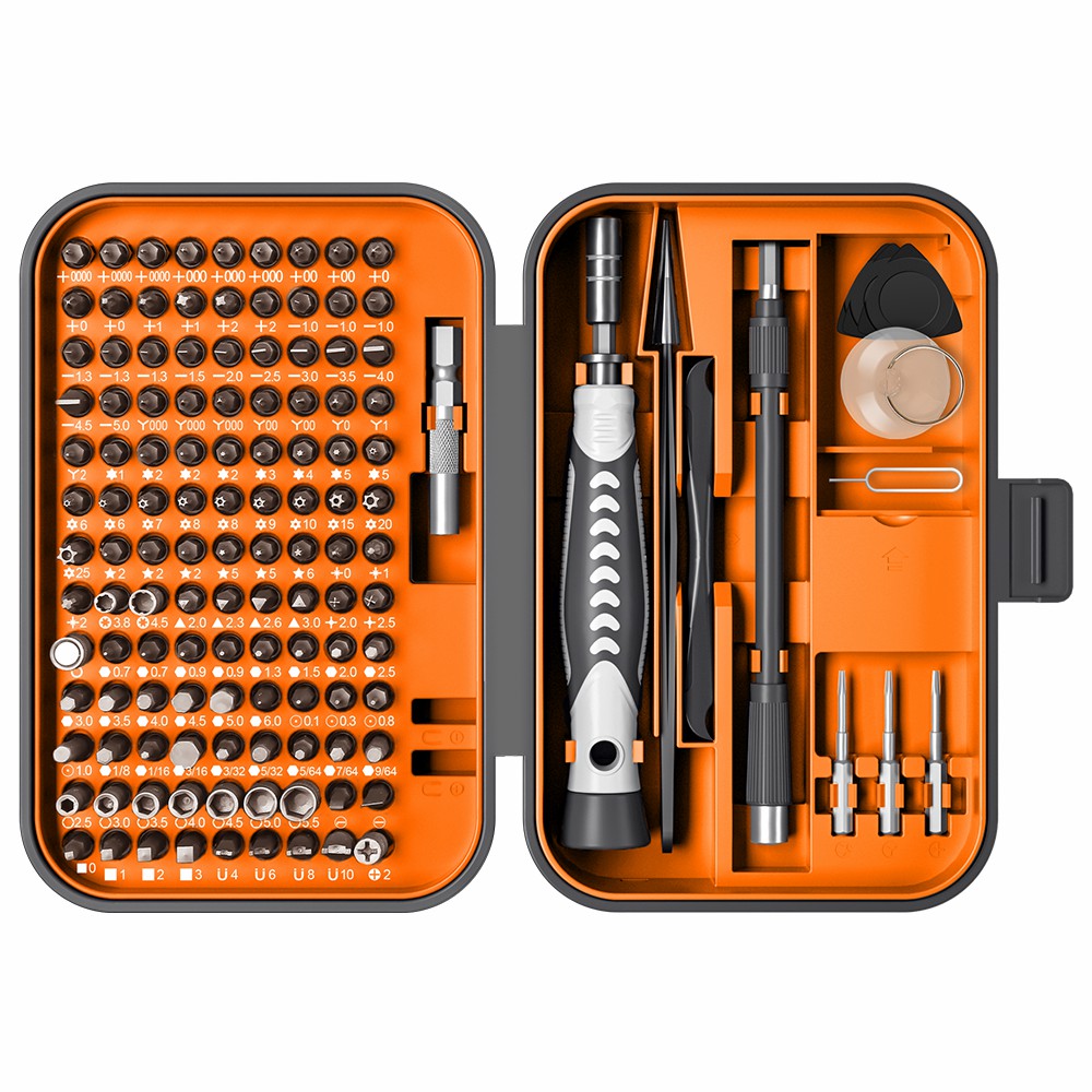 KS-840130 130Pcs Precision Screwdriver Set with 120 Bits Portable Handheld Screwdriver with Storage Box - Orange