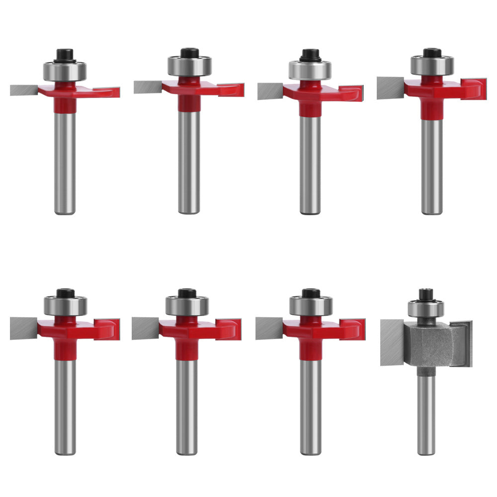 8Pcs 1 / 4" Router Bit Set Alloy Shank T-Shape Milling Cutter Woodworking Tool Kit