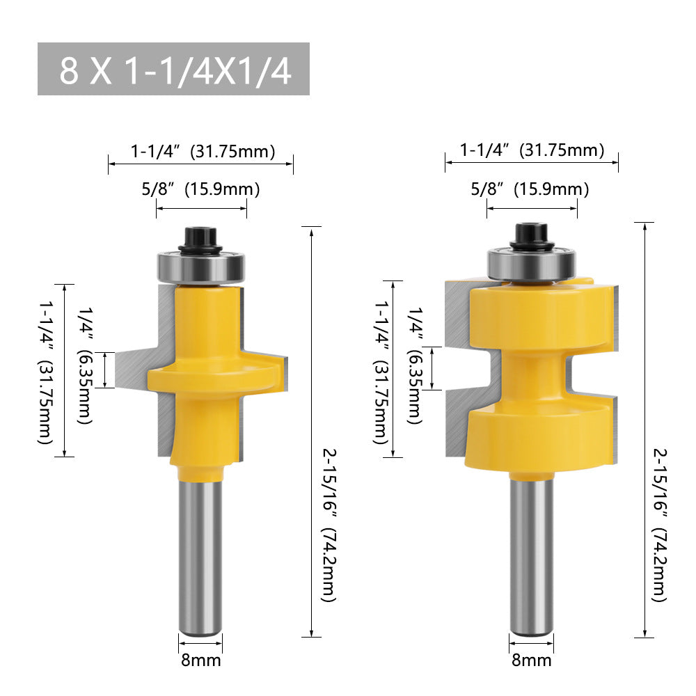 C08150B3206Y 2Pcs Router Bit Set 1 / 4inch;+1 / 4inch; 8mm Shank Woodworking Wood Cutter Groove Tongue Milling Tool