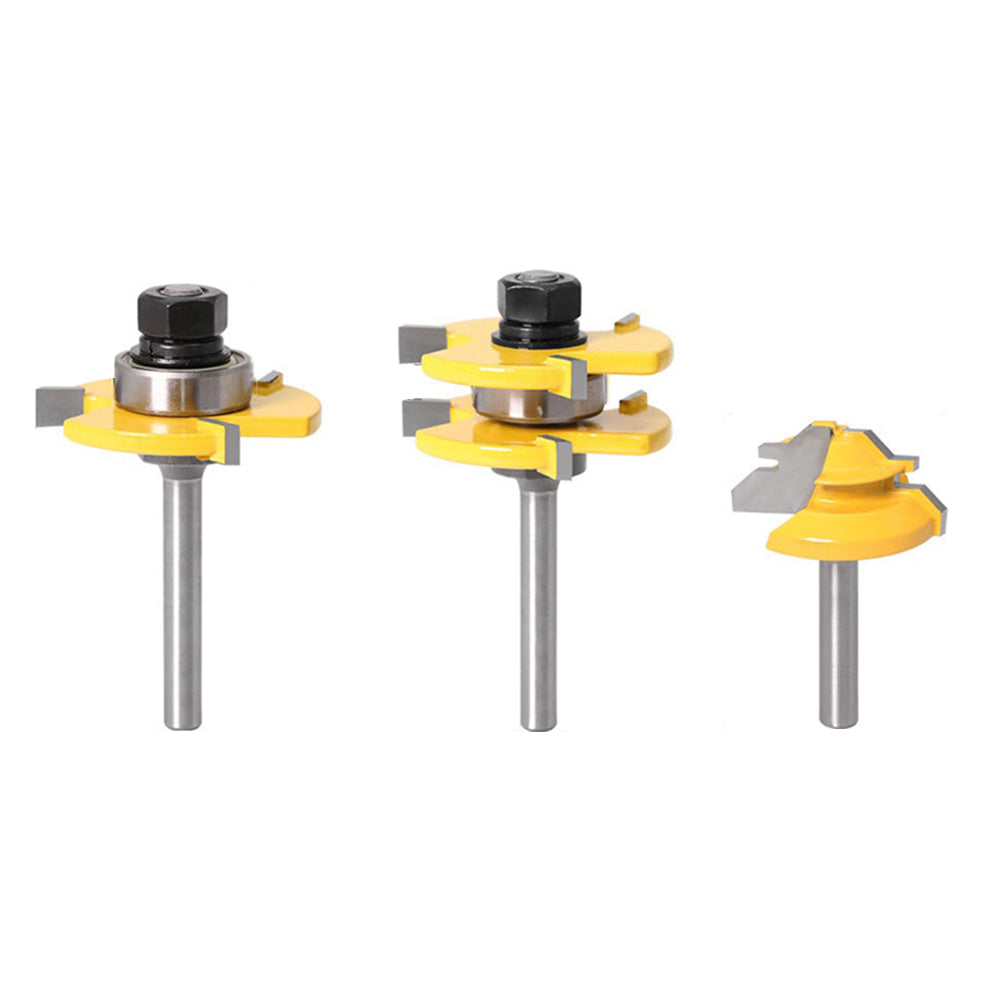 3Pcs 1 / 4inch Shank Router Bit Set 3-Teeth 1 / 4inchx47+45-Degree + 1 / 4inchx1-3 / 8 Woodworking Wood Cutter Groove Tenon Milling Tool