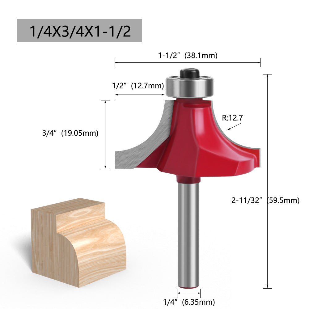 MC01035S38 Woodworking Cutter Tool, 1-1 / 2" Width Round Over Bit with 1 / 4 Inch Shank Milling Cutter Router Bit
