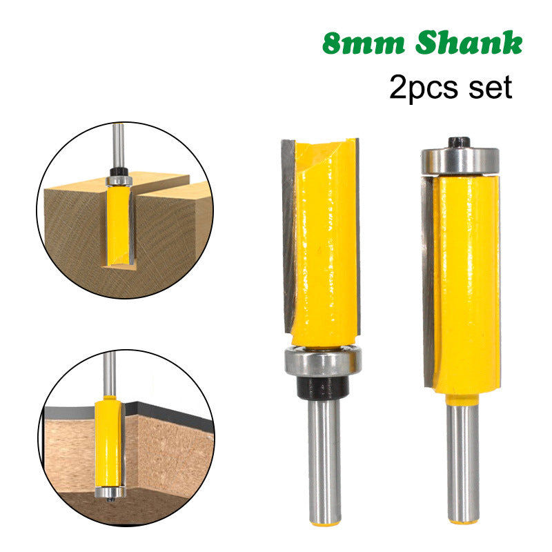 MC02214 2Pcs / Set 8mm Shank Flush Trim Router Bit Straight End / Bearing Trimming Template Wood Milling Cutter with Plastic Box