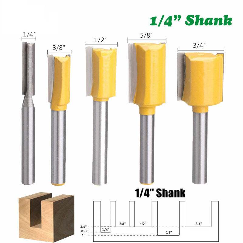 MC01033 5PCS 1 / 4 Inch Shank Straight Router Bit Cutting Tool Wood Trimming Milling Cutter with Plastic Box