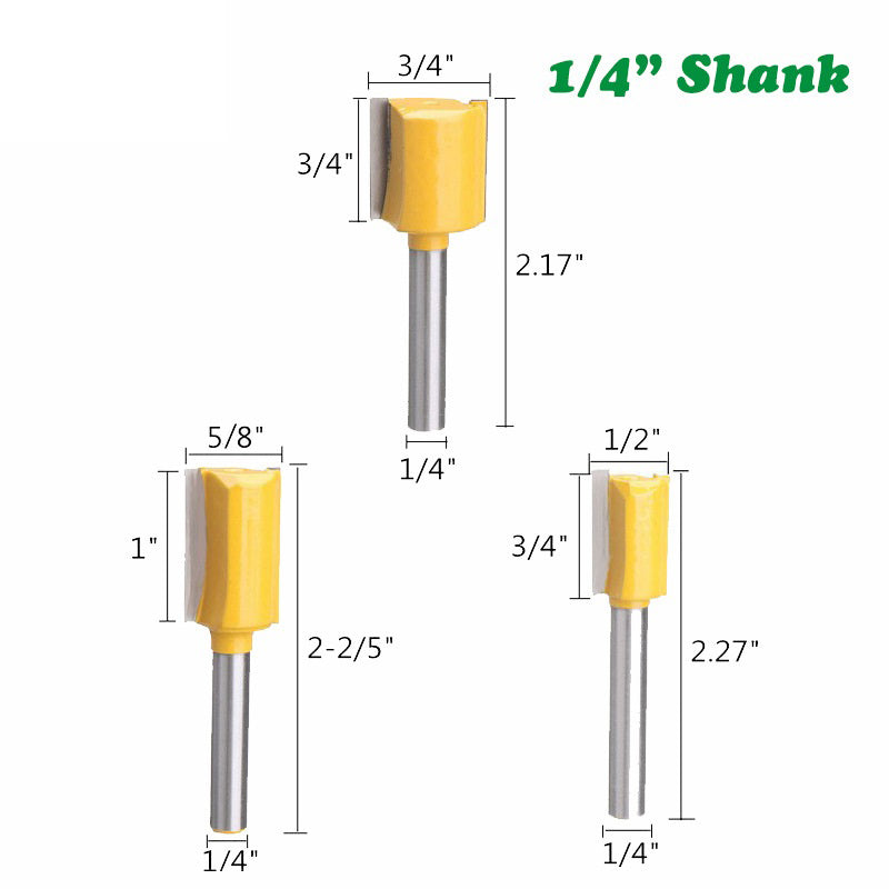 MC01033 5PCS 1 / 4 Inch Shank Straight Router Bit Cutting Tool Wood Trimming Milling Cutter with Plastic Box