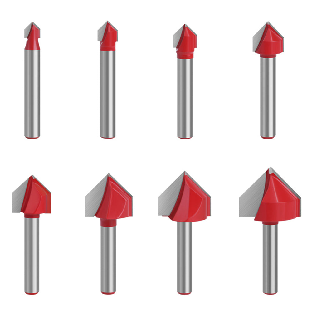 MC01120T8A 8Pcs V Engraving Bit CNC End 1 / 4 Shank Mill Milling Cutter 90 Degrees Wood Cutter for Woodworking