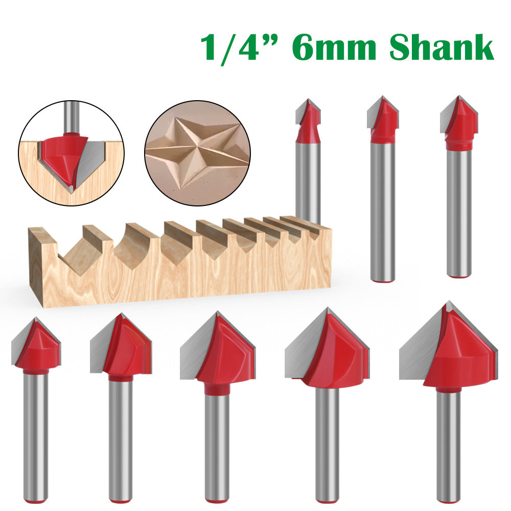 MC01120T8A 8Pcs V Engraving Bit CNC End 1 / 4 Shank Mill Milling Cutter 90 Degrees Wood Cutter for Woodworking