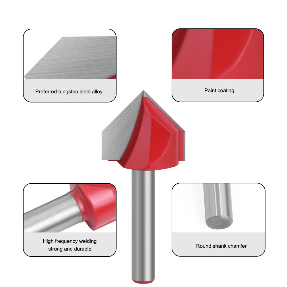 MC01120T8A 8Pcs V Engraving Bit CNC End 1 / 4 Shank Mill Milling Cutter 90 Degrees Wood Cutter for Woodworking