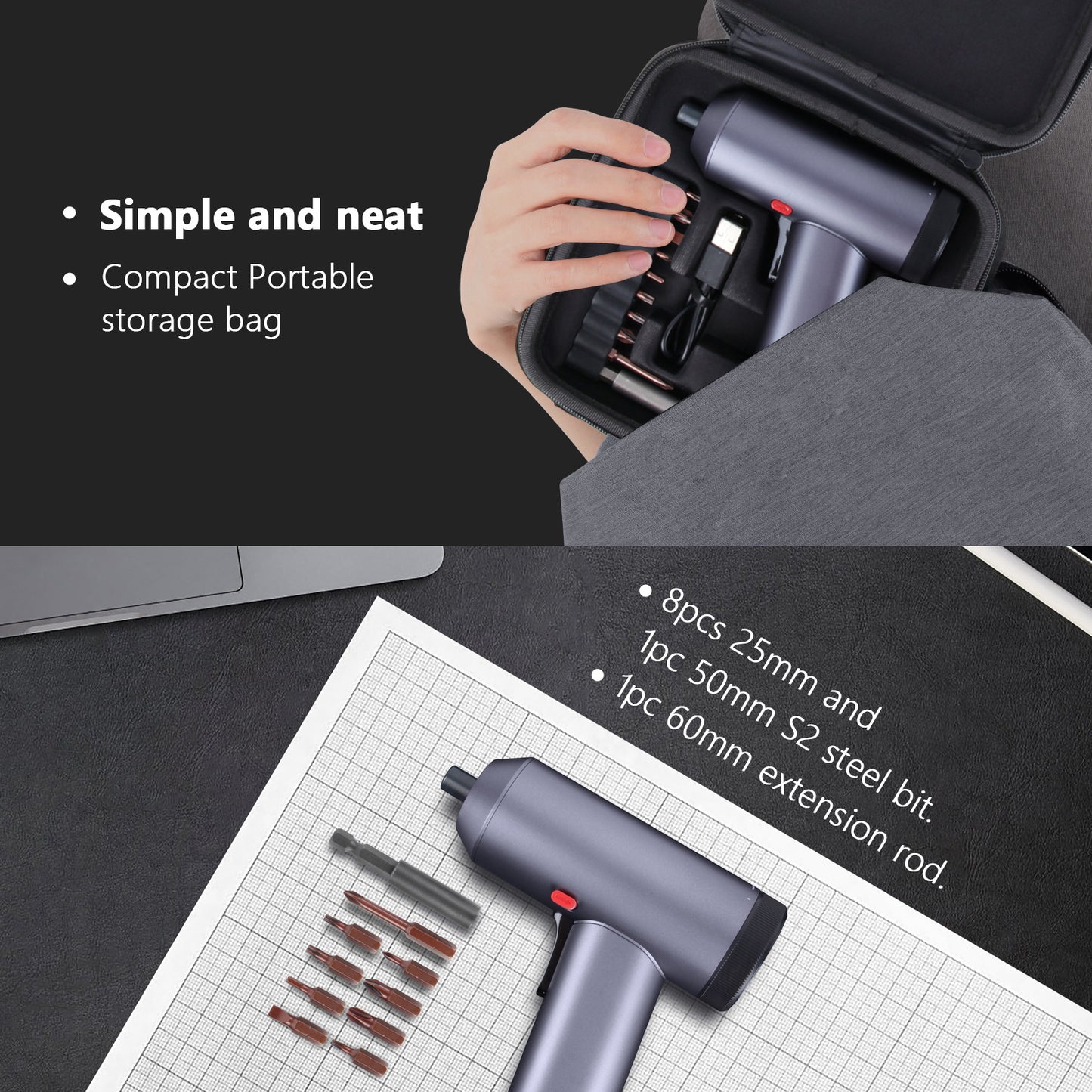 Portable Electric Screwdriver Multifunction Electric Drill for Home Appliance Repair Tool with LED Display