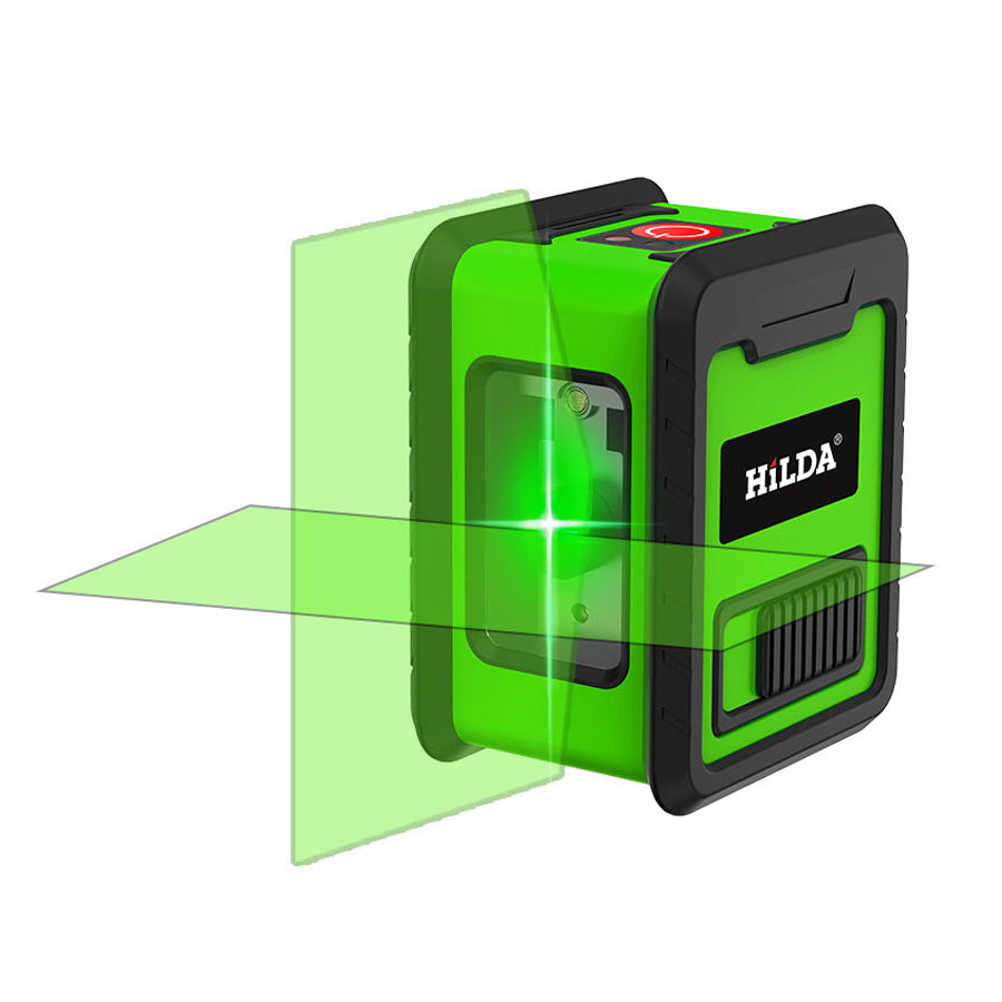 Hilda Laser Level Meter 2-Lines Cross Green Light Level Laser Horizontal and Vertical Laser Self-Leveling Tool - Green