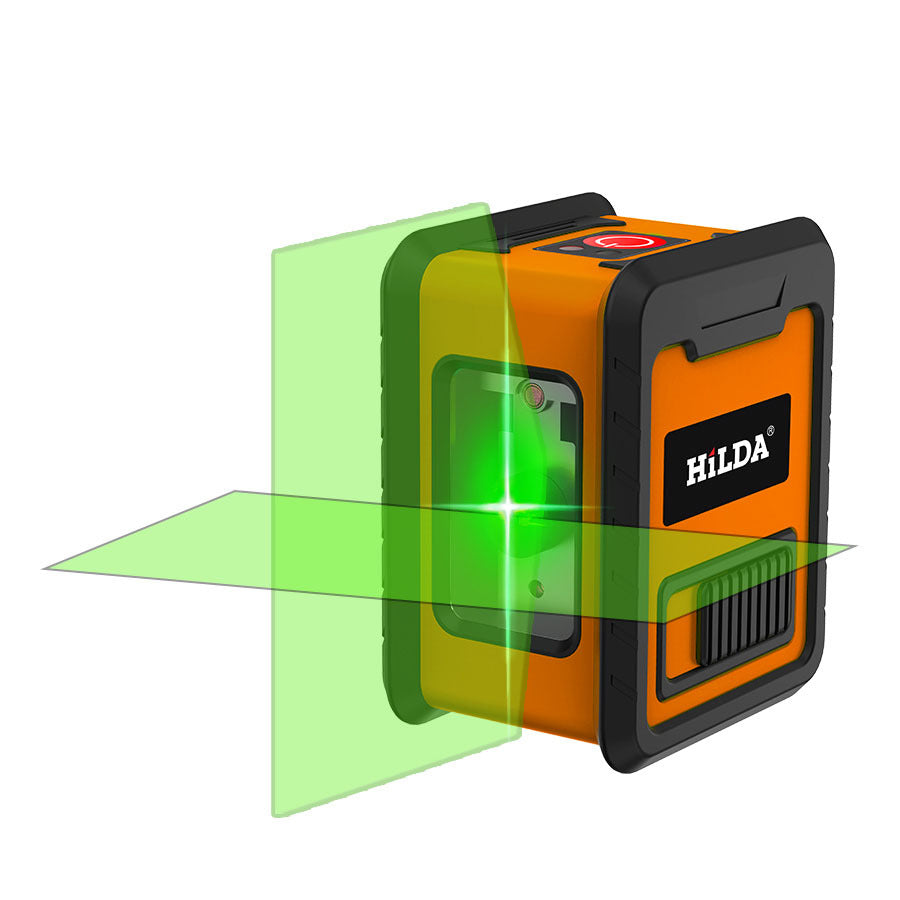 Hilda Laser Level Meter 2-Lines Cross Green Light Level Laser Horizontal and Vertical Laser Self-Leveling Tool - Orange