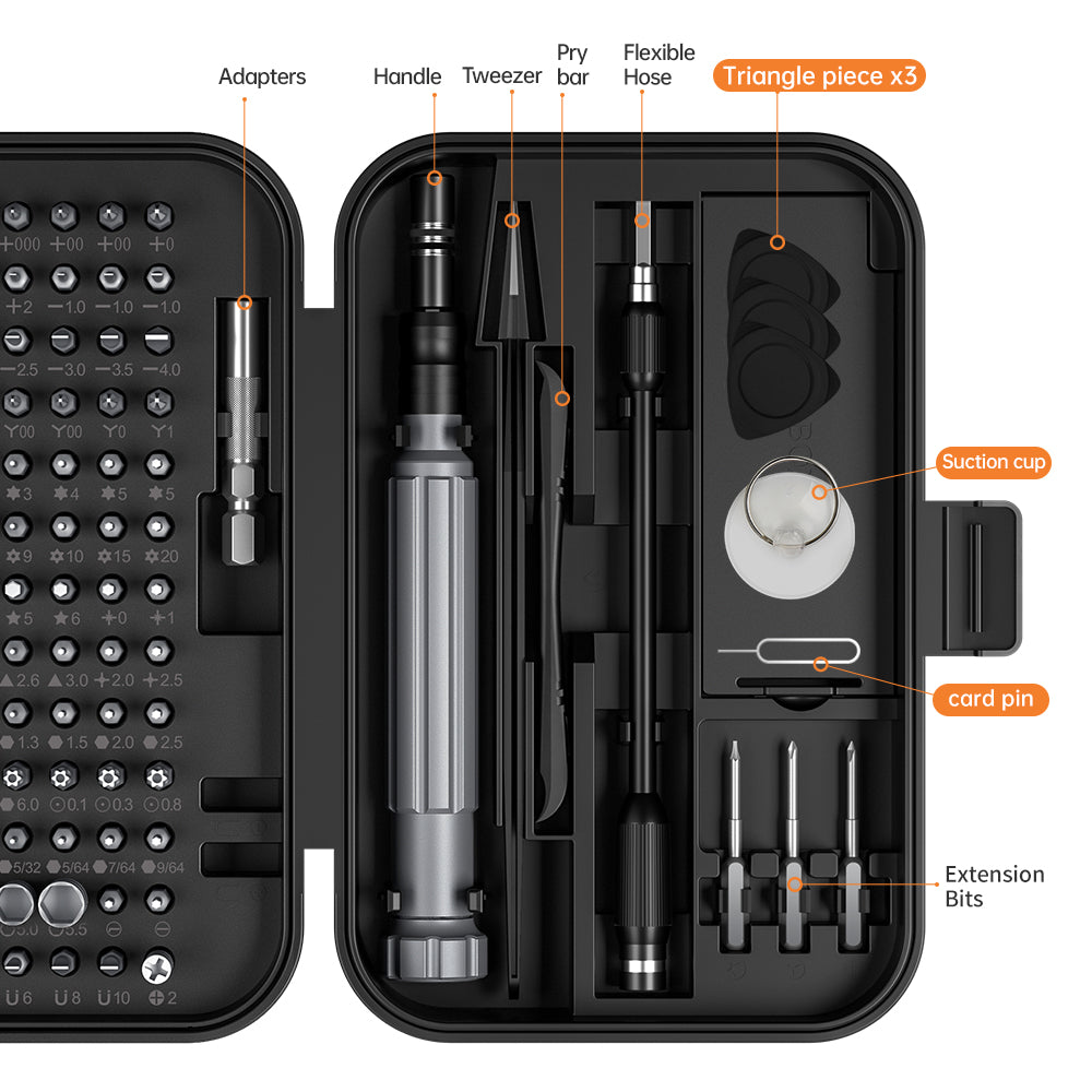KING'SDUN KS-840130 130-in-1 Precision Screwdriver Set with Bits Portable Aluminum Alloy Manual Screwdriver - Black