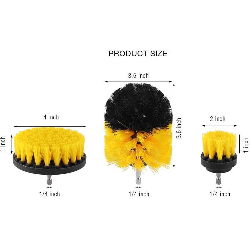 3Pcs / Set 2inch+3.5inch+4inch Power Drill Scrub Clean Brush Kit Electric Drill Replacement Brush Heads - Yellow