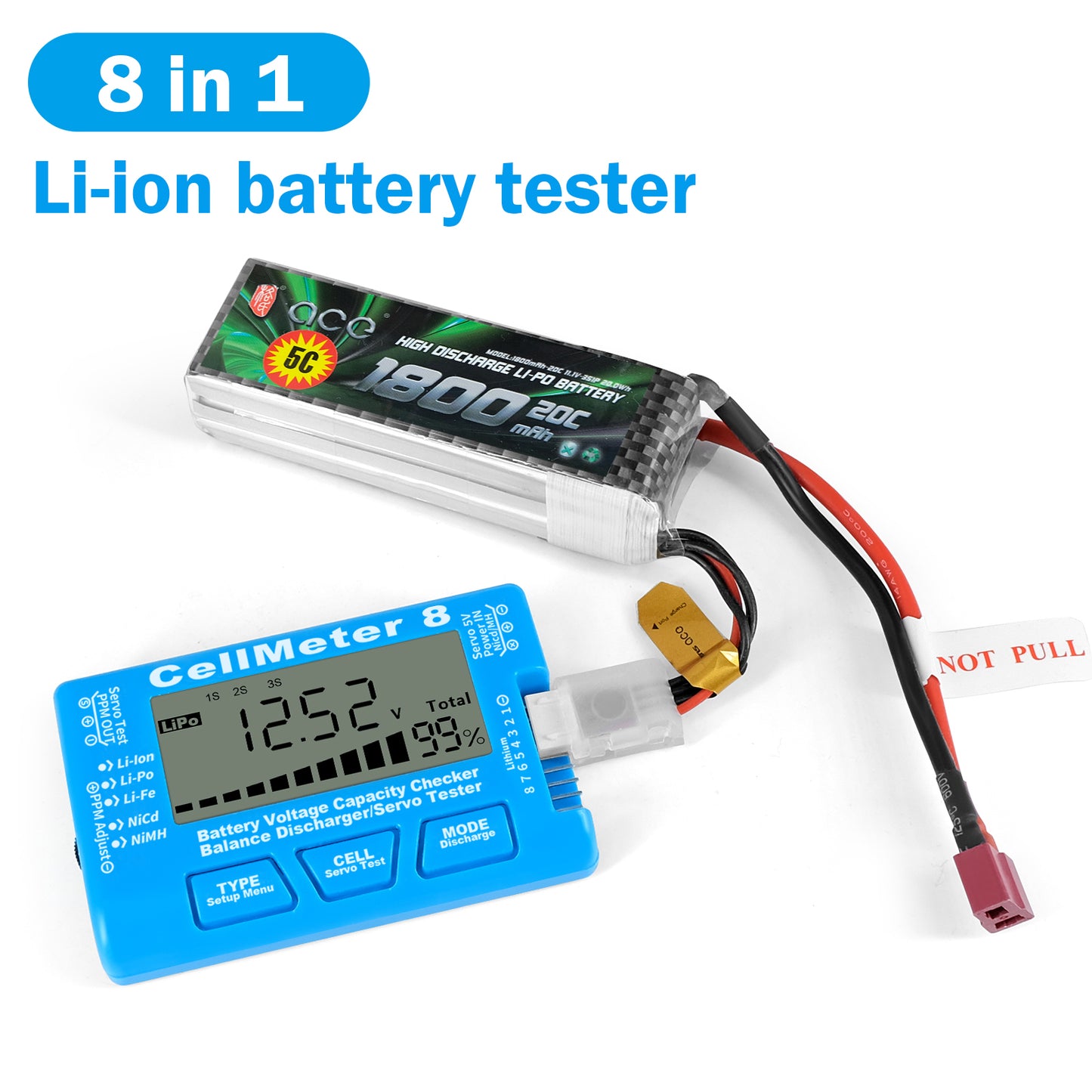 Cellmeter 8-in-1 Digital Battery Capacity Checker Controller Tester Voltage Tester for Li-Po Li-ion NiMH Nicd Cell Meter - Blue