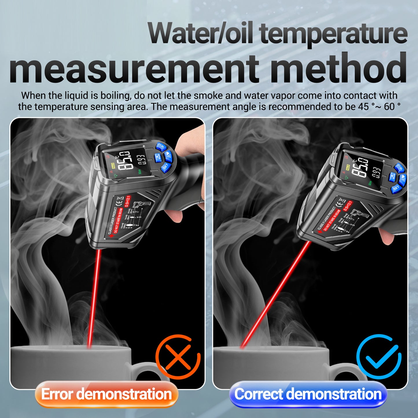 Aneng TH06 Digital Infrared Thermometer Temperature Gun -20 - 750 Degrees Celsius Handheld Non Contact Reverse Screen Industrial Tool - Black