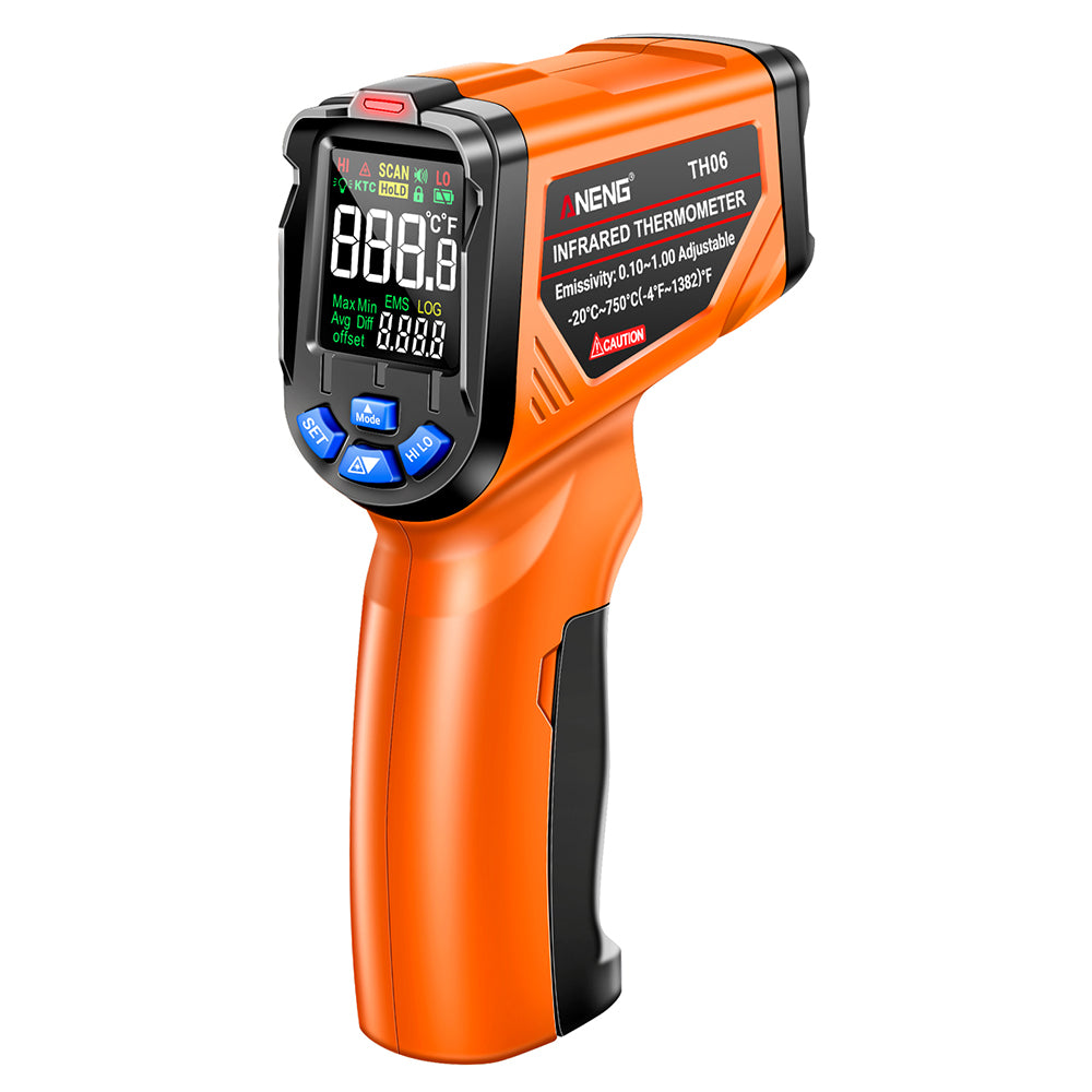 Aneng TH06 Digital Infrared Thermometer Temperature Gun -20 - 750 Degrees Celsius Handheld Non Contact Reverse Screen Industrial Tool - Orange