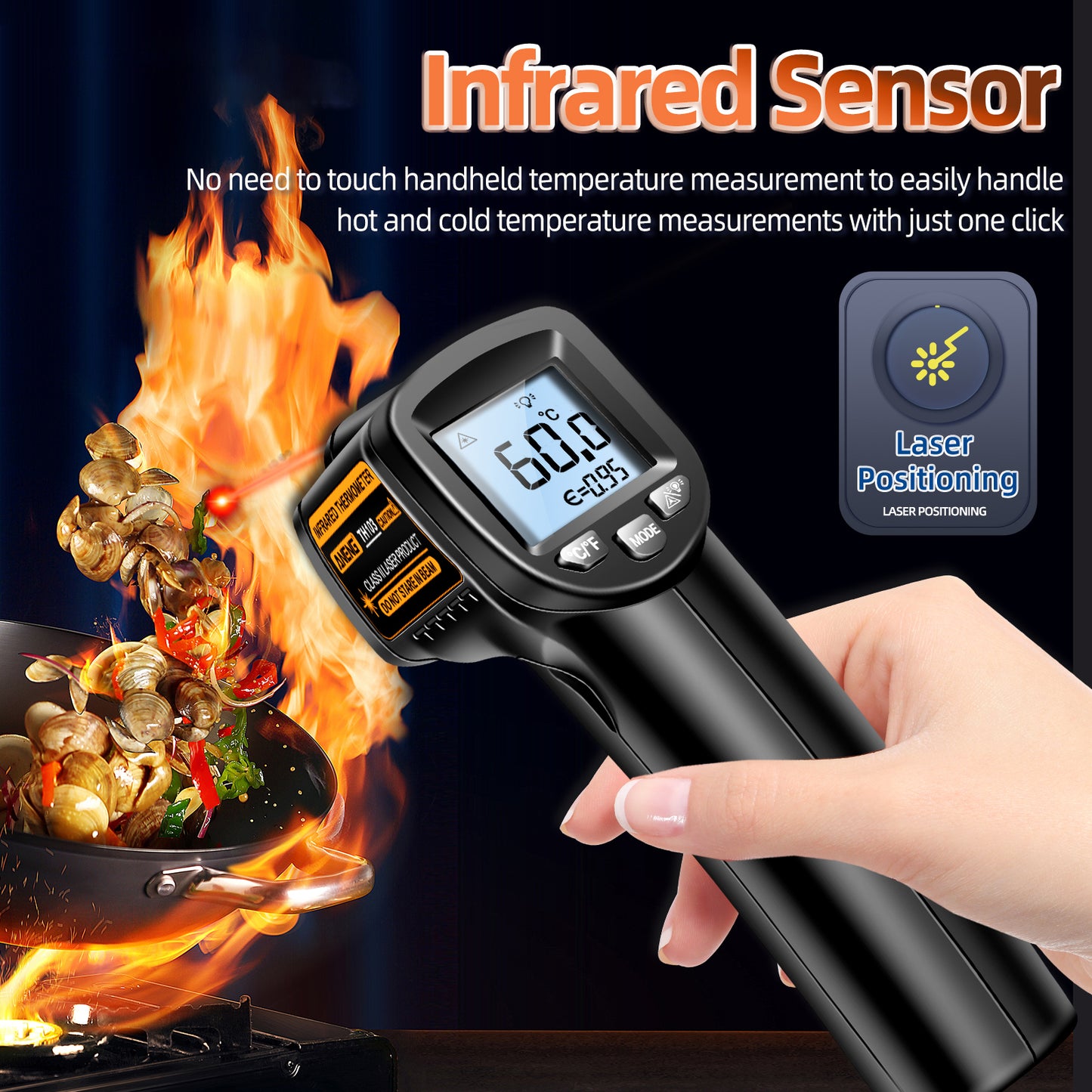 Aneng TH103 Digital Infrared Thermometer Temperature Gun -20 - 380 Degrees Celsius Handheld Non Contact Reverse Screen Industrial Tool - Orange
